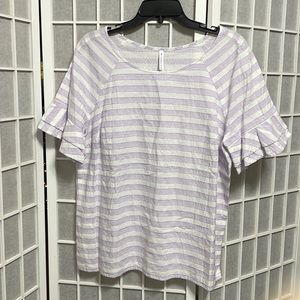 Southern Tide. Striped shirt with ruffle sleeve. Size L.
